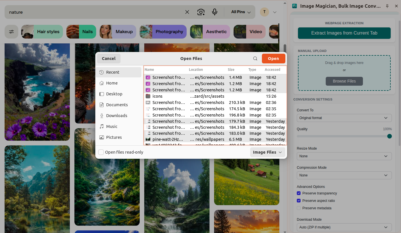Image Magician local file upload panel showing images selected from the device